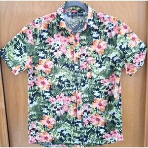 Mens Disney Mickey Mouse Tropical Floral Button Hawaiian Cotton Shirt Vacation S